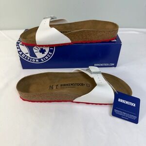 Birkenstock Madrid White Patent Red Sole Slide Sandals Mens 9 Womens 11 EU 42